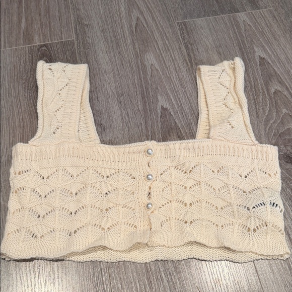 SHEIN Tops - SHEIN Cream Knit Crop Top with Button Detail